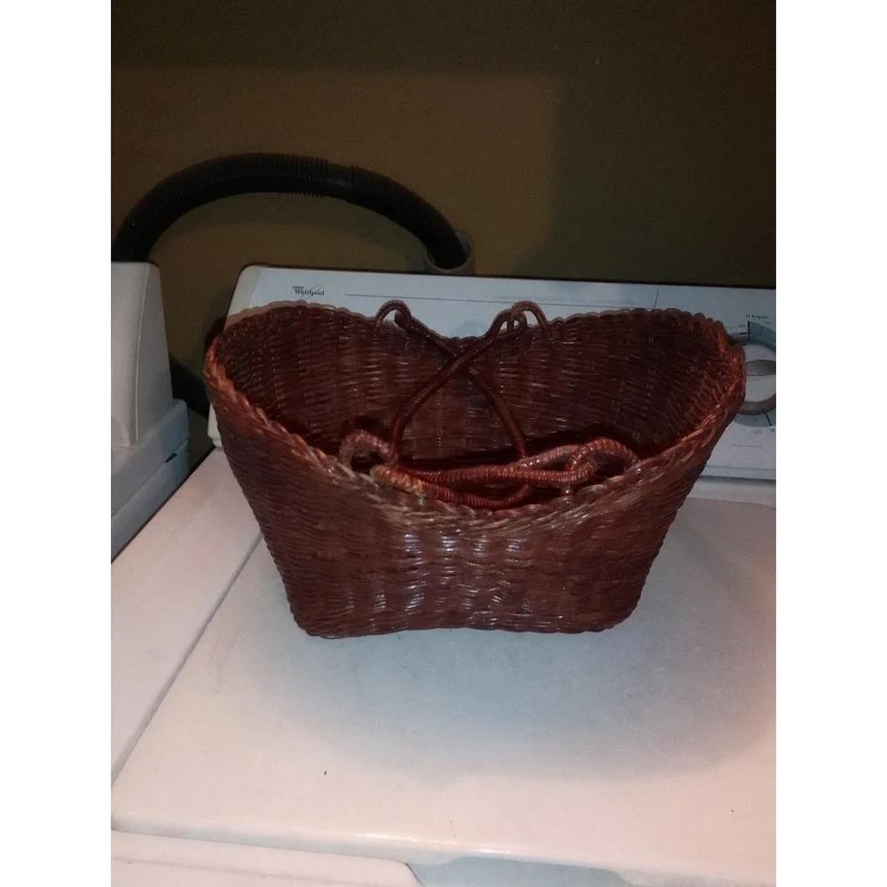 Vintage Boho Woven Rattan Wicker Basket With Handles / Gathering Basket 14